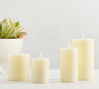 Classic Flickering Flameless Wax Pillar Candle, Ivory, 4 x 4.5 - Image 1