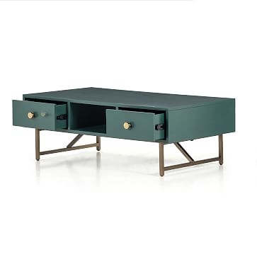 Modern Matte Wood and Brass Coffee Table- Juniper Green - Image 2