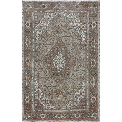 6'2"X10'2" Beige Clean Natural Wool Shabby Chic Distressed Old Persian Tabriz Mahi Medallion Design Hand Knotted Oriental Rug BF601BB001FB431580F204E542631017 - Image 0