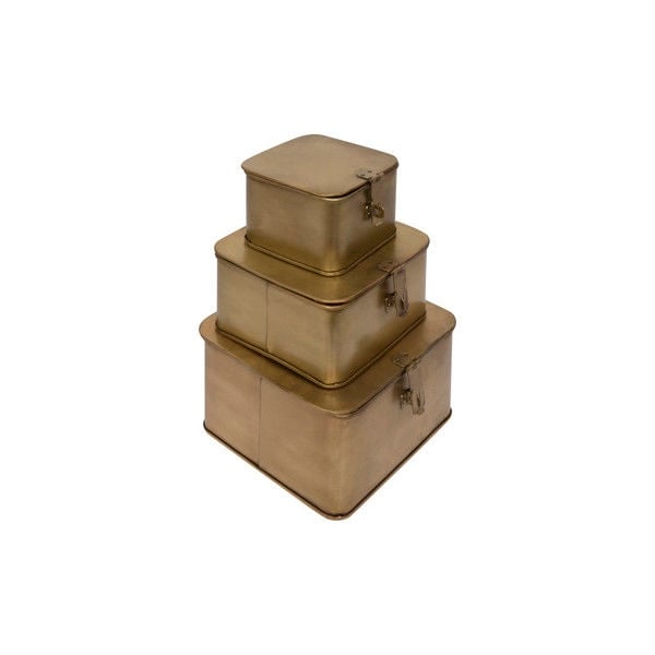 Square Decorative Metal Boxes with Gold Finish (Set of 3 Sizes) - Image 1