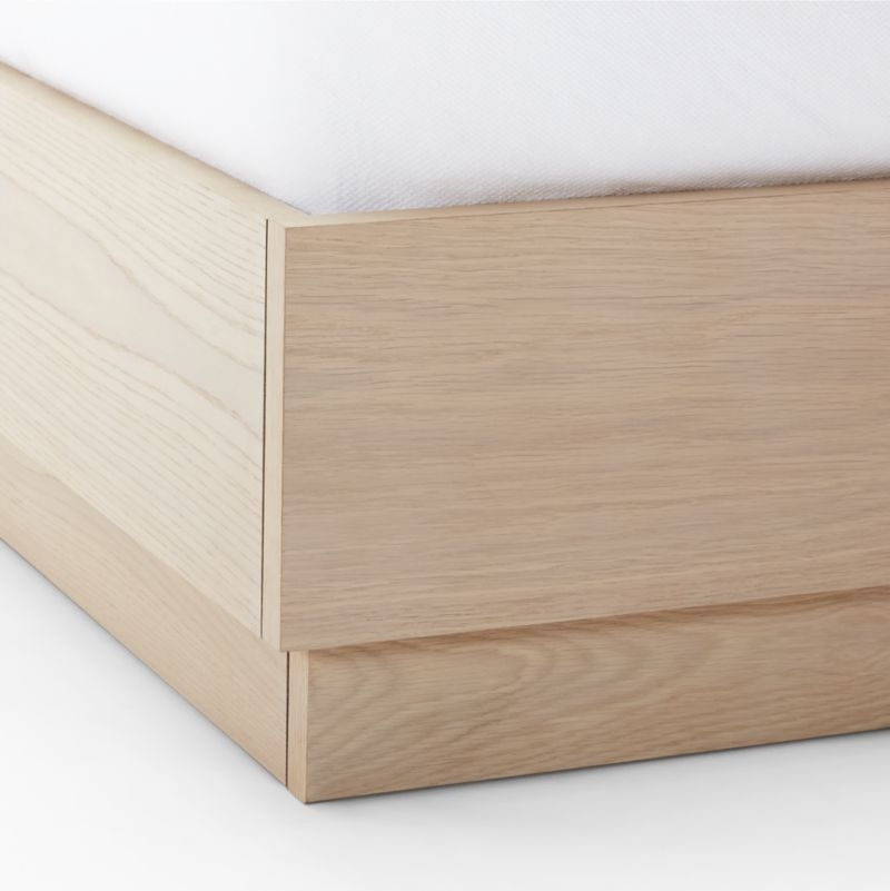 Meraux 56" Dark Grey Upholstered Queen Headboard with Batten White Oak Bed Base - Image 2