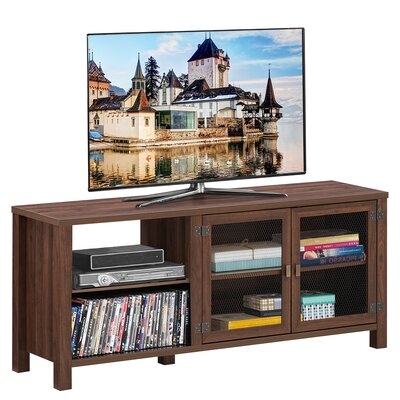 Tv Stand Entertainment Center For Tv's Up To 65''w/ 2 Metal Mesh Doors Walnut - Image 0
