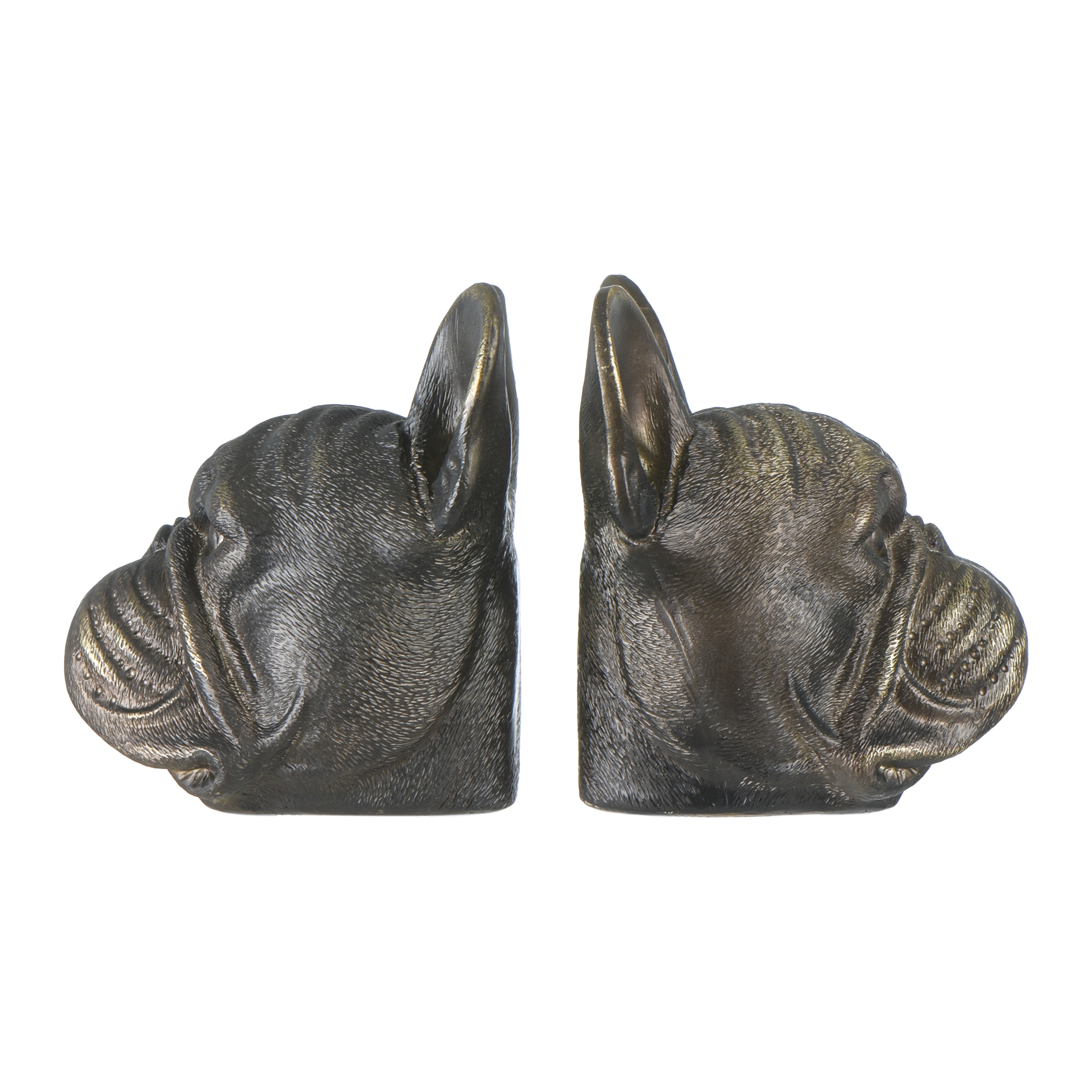 Decorative Antique Resin Dog Head Bookends, Bronze - Image 0