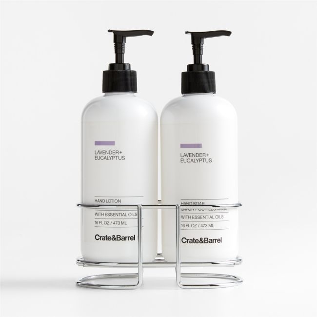 Lavender + Eucalyptus Hand Soap and Lotion Set with Stainless Steel Caddy - Image 0