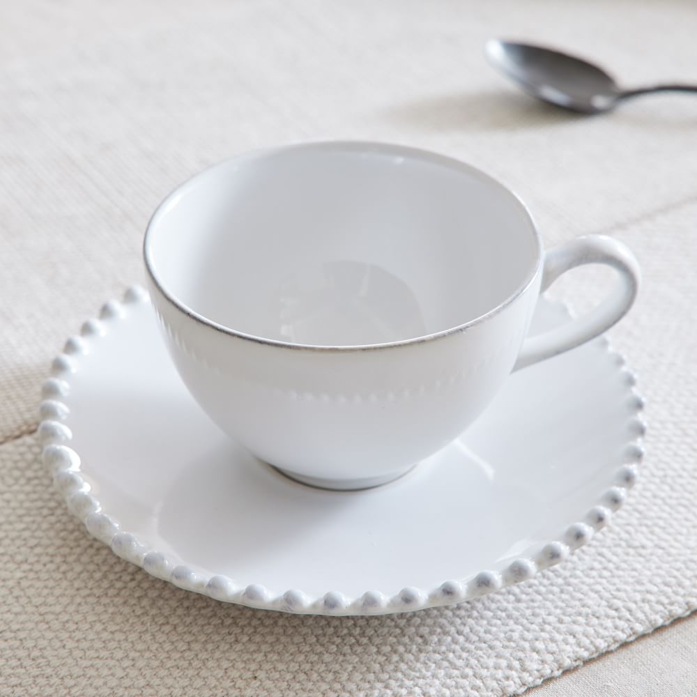 Pearl Tea Cup & Saucer, Set of 4, White - Image 1