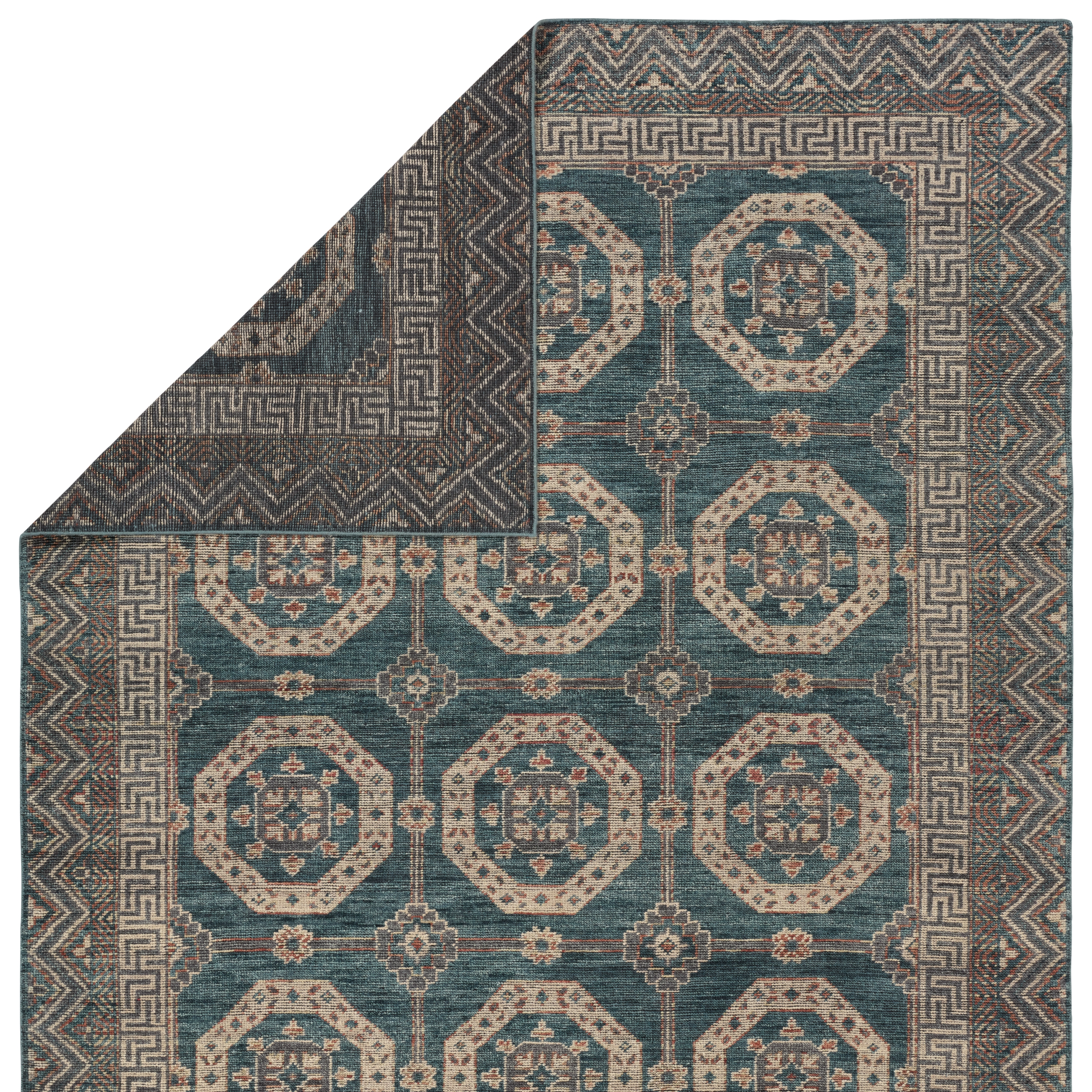 Gideon RHA22 Handknotted Geometric Blue Area Rug (6'x9') - Image 2