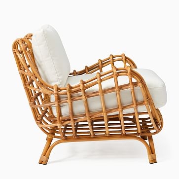 Savannah Rattan Chair + Cushion, Poly, Yarn Dyed Linen Weave, Stone White, Natural Rattan - Image 3
