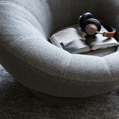 Tweed Charcoal Groovy Swivel Chair, In Home Delivery - Image 1