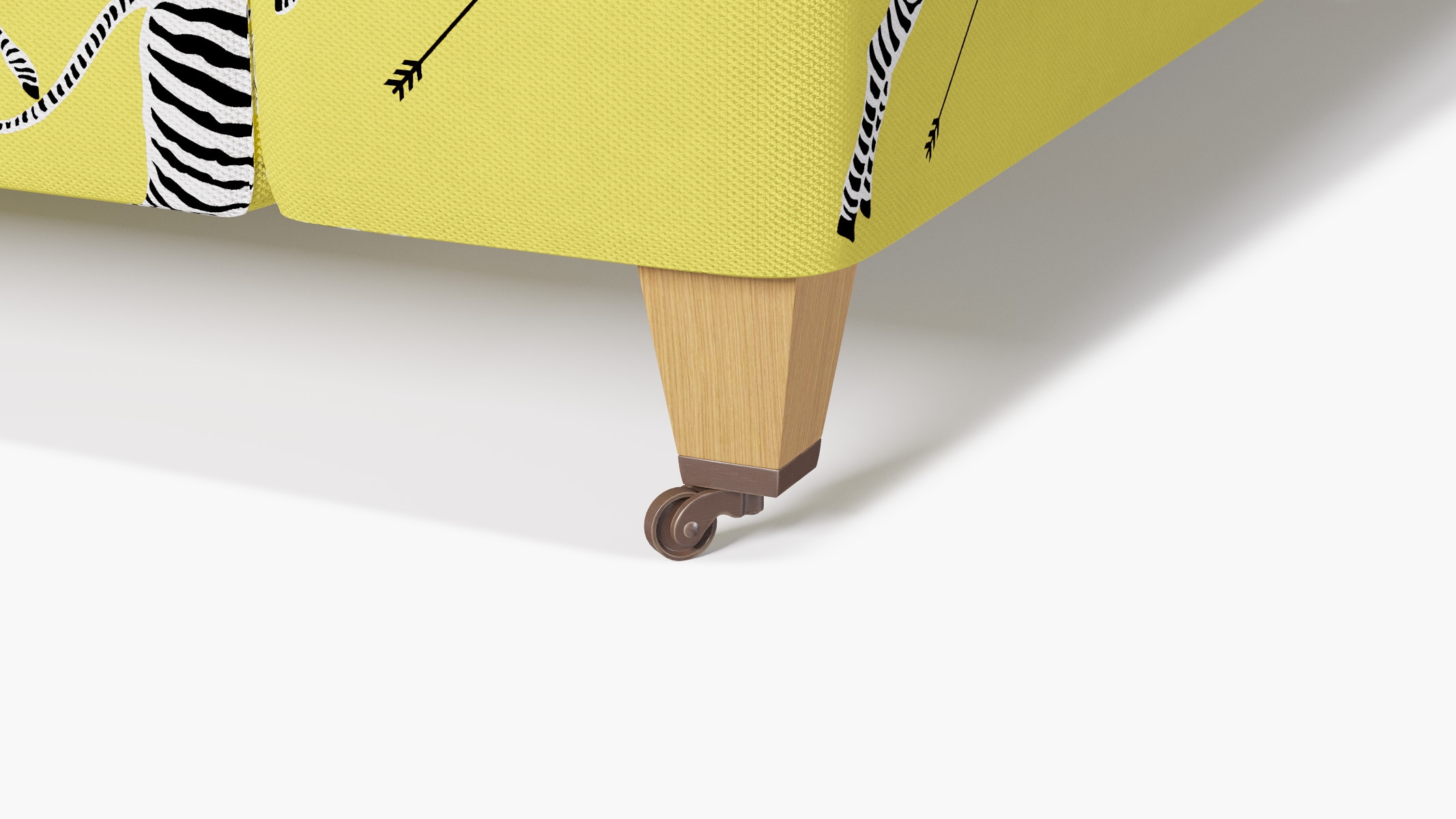 Classic Sofa, Yellow Zebra, Natural with Antique Brass Caster - Image 1