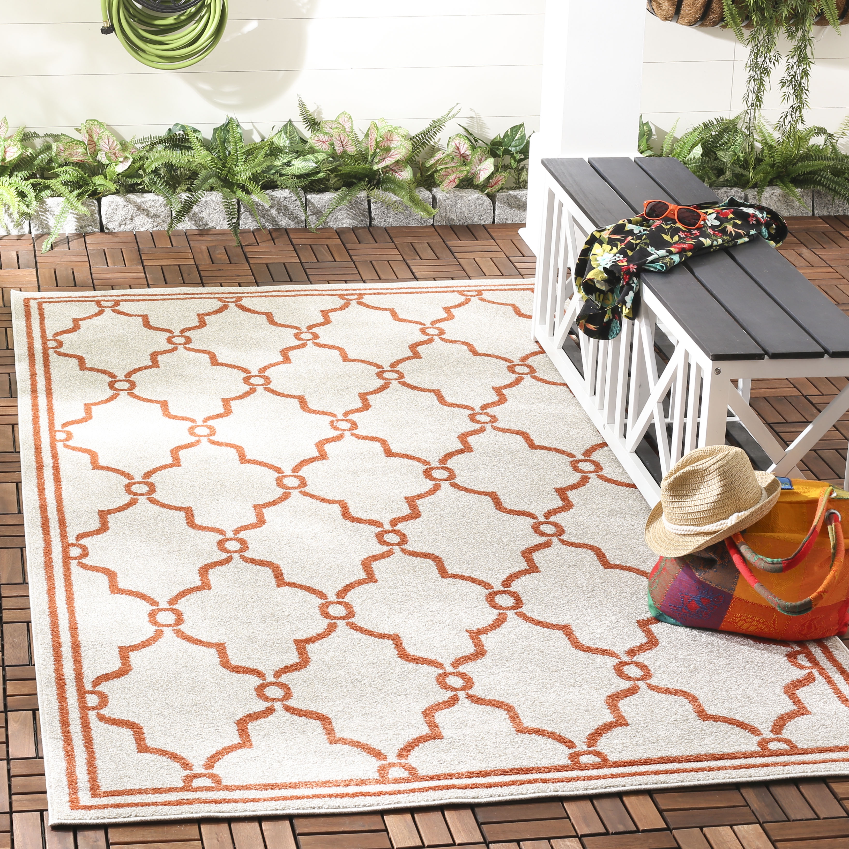 Arlo Home Indoor/Outdoor Woven Area Rug, AMT414F, Beige/Orange,  6' X 9' - Image 1