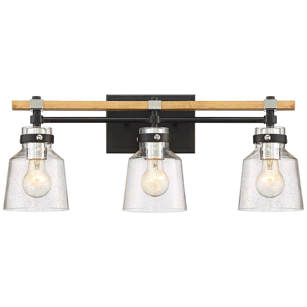 Possini Broadway 23" Wide Black and Painted Wood 3-Light Bath Light - Image 0