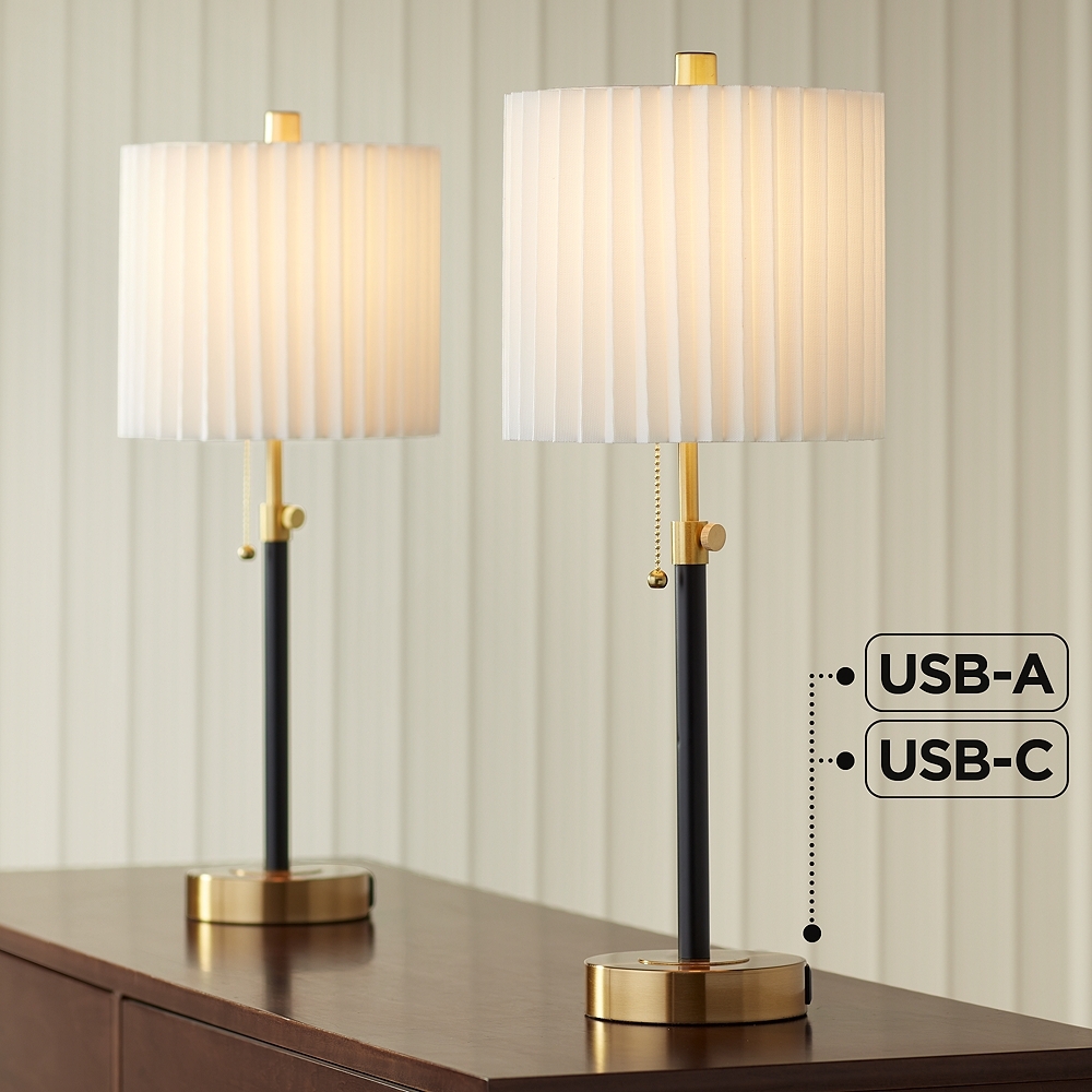 360 Lighting Lenore Adjustable Height Black and Gold USB Lamps Set of 2 - Image 0