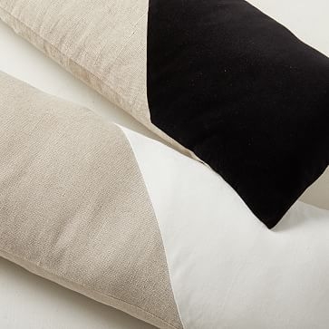 Cotton Linen & Velvet Corners Pillow Cover, 12"x46", Black - Image 1