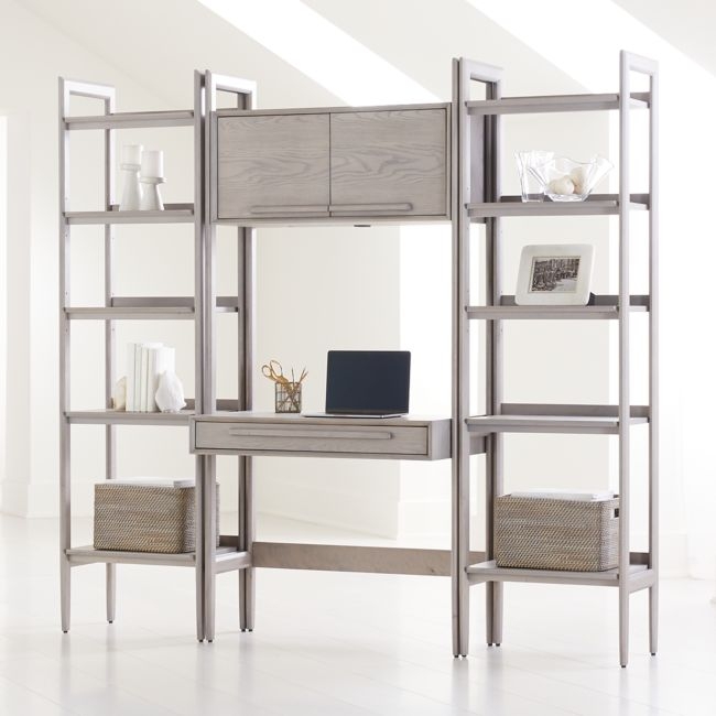 Tate Stone Bookcase Desk with Outlet and 2 Bookcases - Image 0