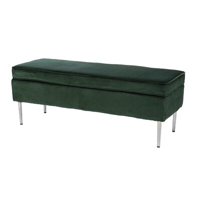 Upholstered Storage Bench, Green And Silver - Image 0