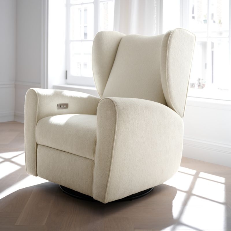 Seesaw Cream Nursery Power Recliner Chair w/ Electronic Control and USB with Metal Base - Image 6