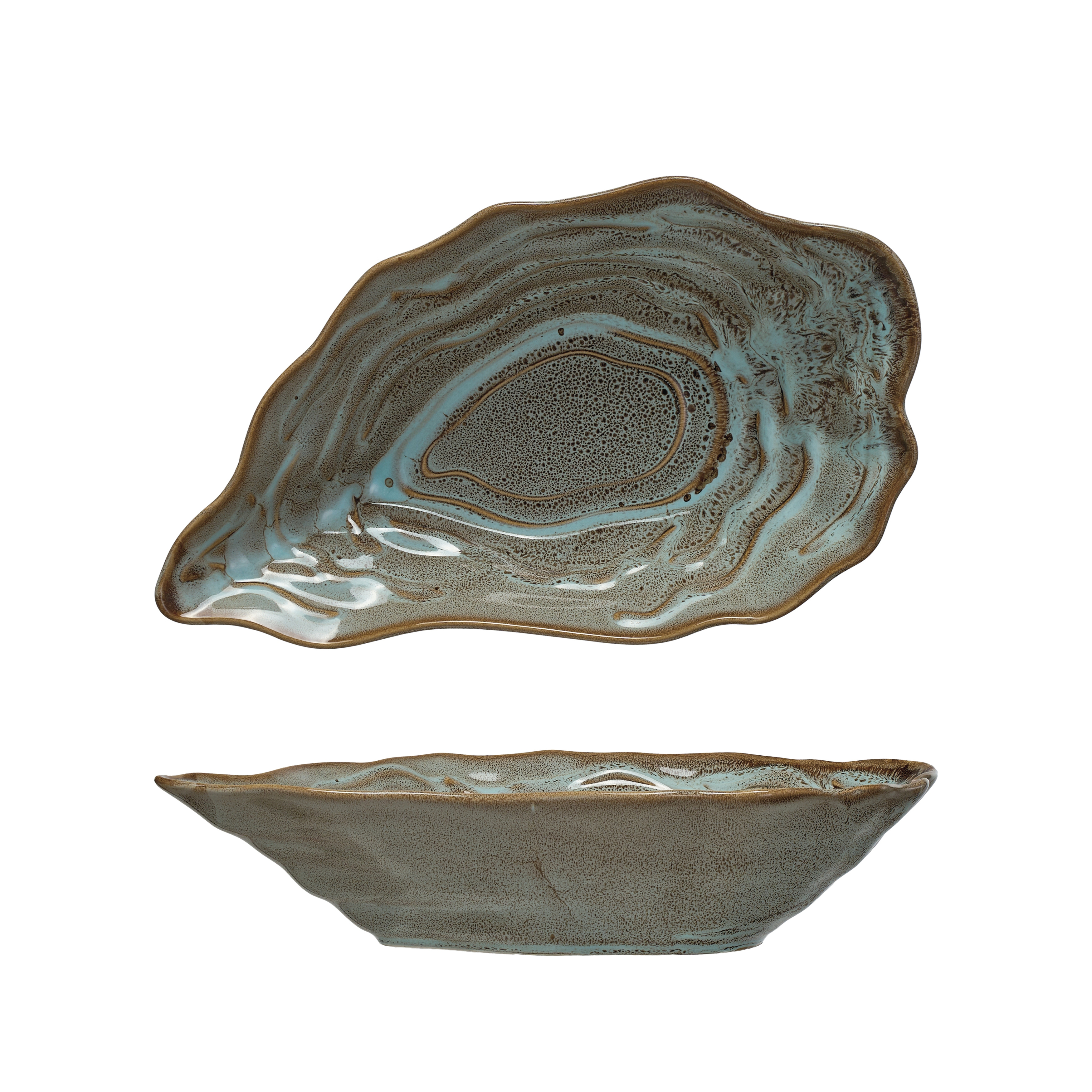 Oyster Shaped Stoneware Bowl, Blue - Image 0