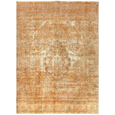 9'4"X12'8" Semi Antique Persian Tabriz Overdyed Orange With Medallion Design Sheared Low Worn Wool Hand Knotted Oriental Rug EFB2B62F5E474C89A4895F00DB75F83E - Image 0