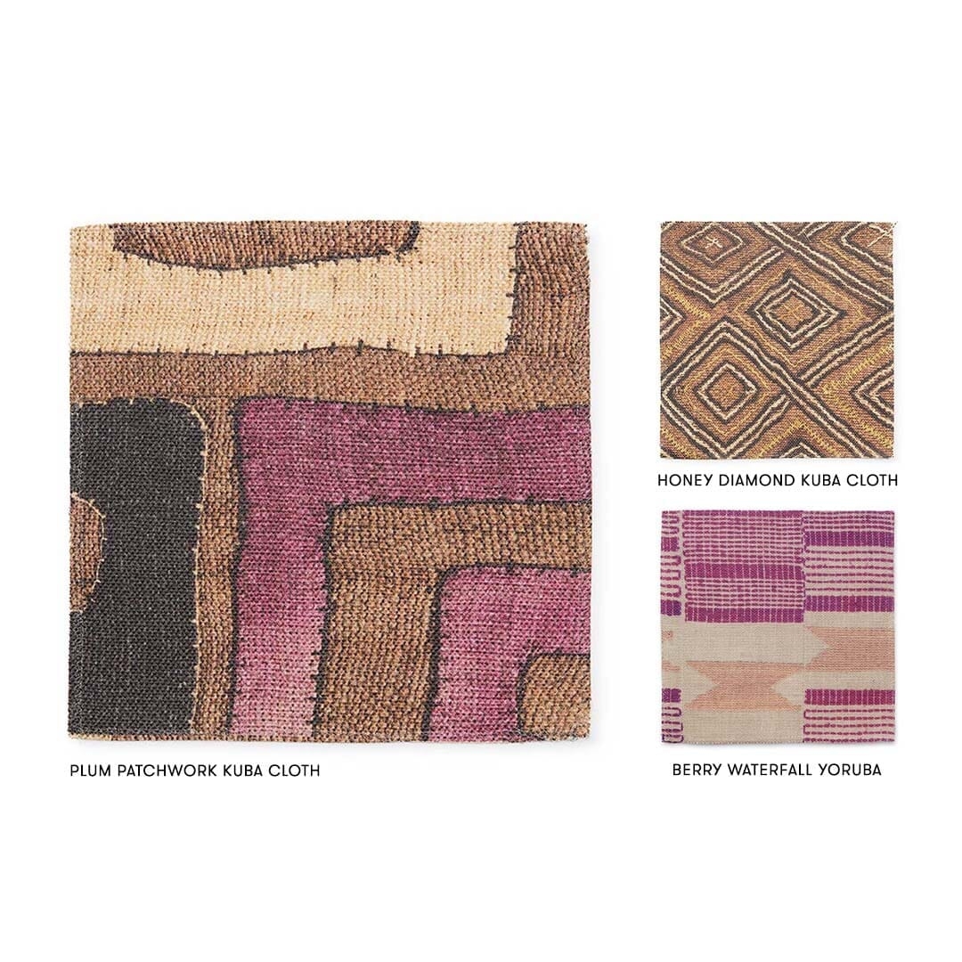 Plum Patchwork Kuba Cloth Outdoor Performance Fabric by St. Frank | Purple | Printed Width: 54" W Pattern Size: 27" W x 60" V, | Polyester - Image 2