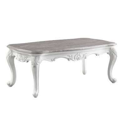Coffee Table With Marble Top And Cabriole Legs, Antique White - Image 0