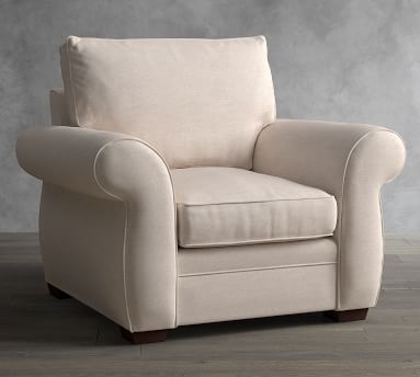 Pearce Roll Arm Upholstered Armchair, Down Blend Wrapped Cushions, Chenille Basketweave Oatmeal - Image 1