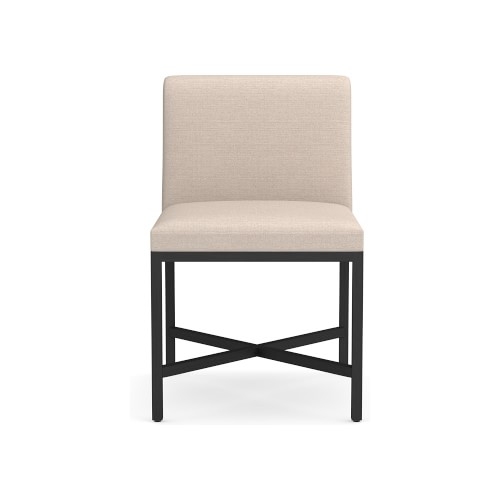 Navarro Dining Side Chair, Standard Chair, Belgian Linen, Oatmeal, Bronze - Image 0