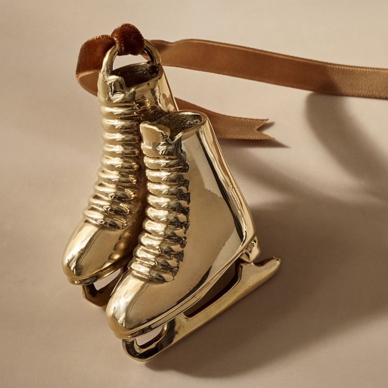 Unlacquered Brass Ice Skates Christmas Tree Ornament - Image 1