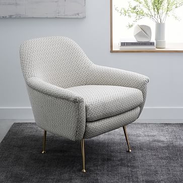 Phoebe Mid-Century Chair, Performance Yarn Dyed Linen Weave, French Blue, Pecan legs (Pecan legs not shown) - Image 4