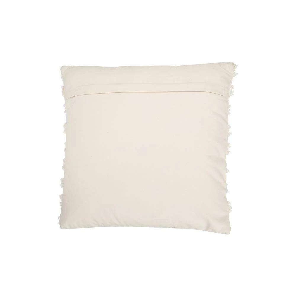 Embroidered Pillow with Lines of Decorative Fringe, White Cotton, 20" x 20" - Image 2