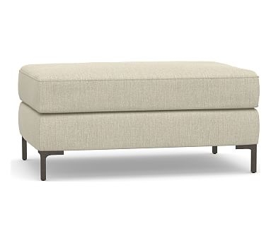Jake Upholstered Ottoman with Brushed Nickel Legs, Polyester Wrapped Cushions, Chenille Basketweave Oatmeal - Image 0
