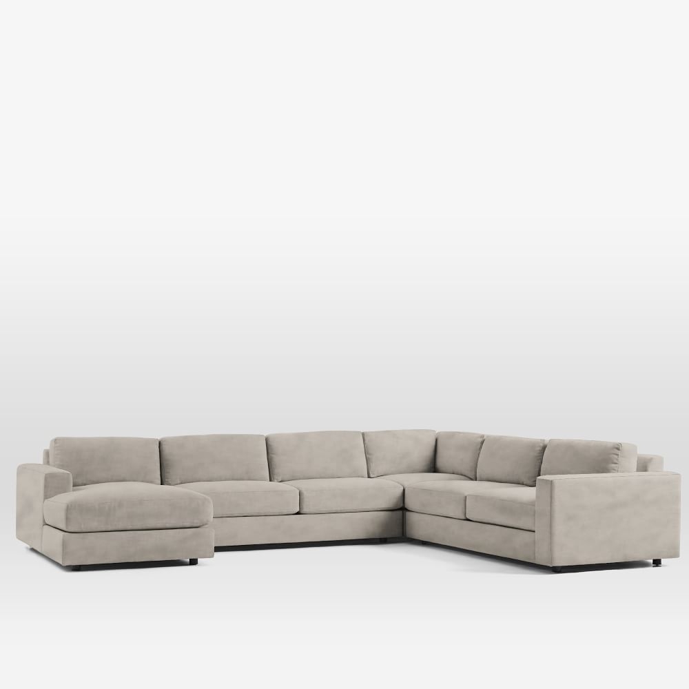 Urban 116" Left 4-Piece Chaise Sectional, Performance Velvet, Silver, Down Blend Fill - Image 0