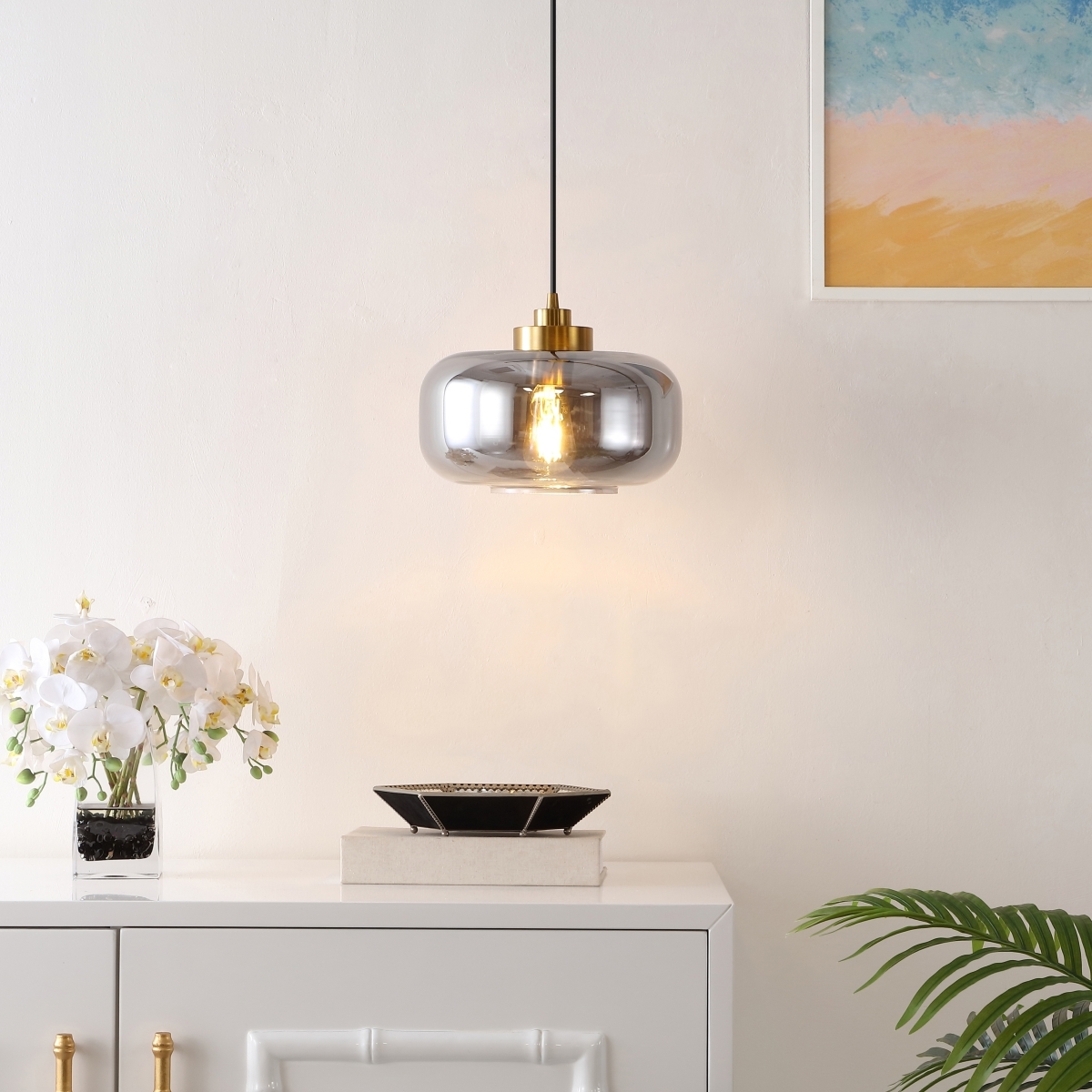 Edge 11 Inch Pendant - Smoke Grey/Brass - Safavieh - Image 4