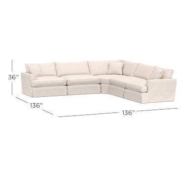 Sullivan Fin Arm Deep Seat Slipcovered 5-Piece Wedge Sectional, Down Blend Wrapped Cushions, Belgian Linen Natural - Image 2
