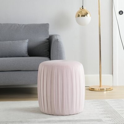 Round Velvet Pleated Pouf Ottoman - Image 0