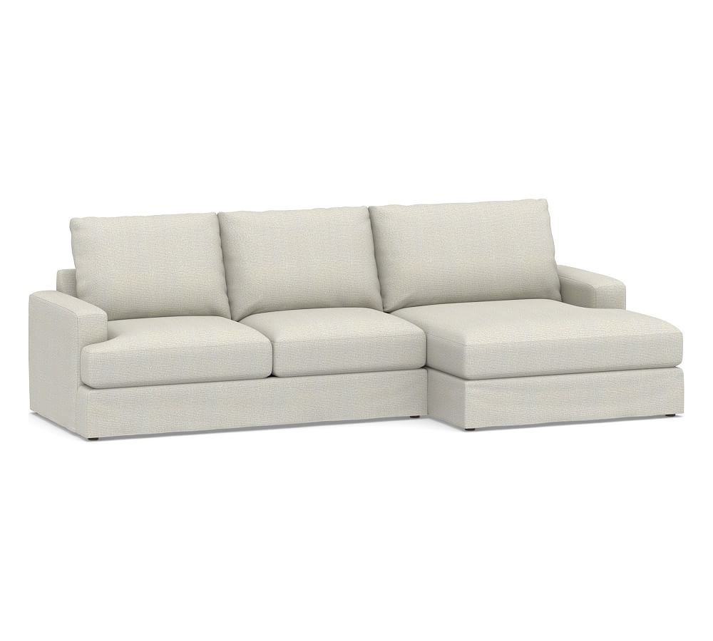 Canyon Square Arm Slipcovered Left Arm Loveseat with Double Chaise Sectional, Down Blend Wrapped Cushions, Performance Heathered Basketweave Dove - Image 0
