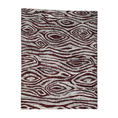 One-of-a-Kind Folden Hand-Knotted 2010s Modern Red/Gray 9' x 11'7" Silk Area Rug - Image 0