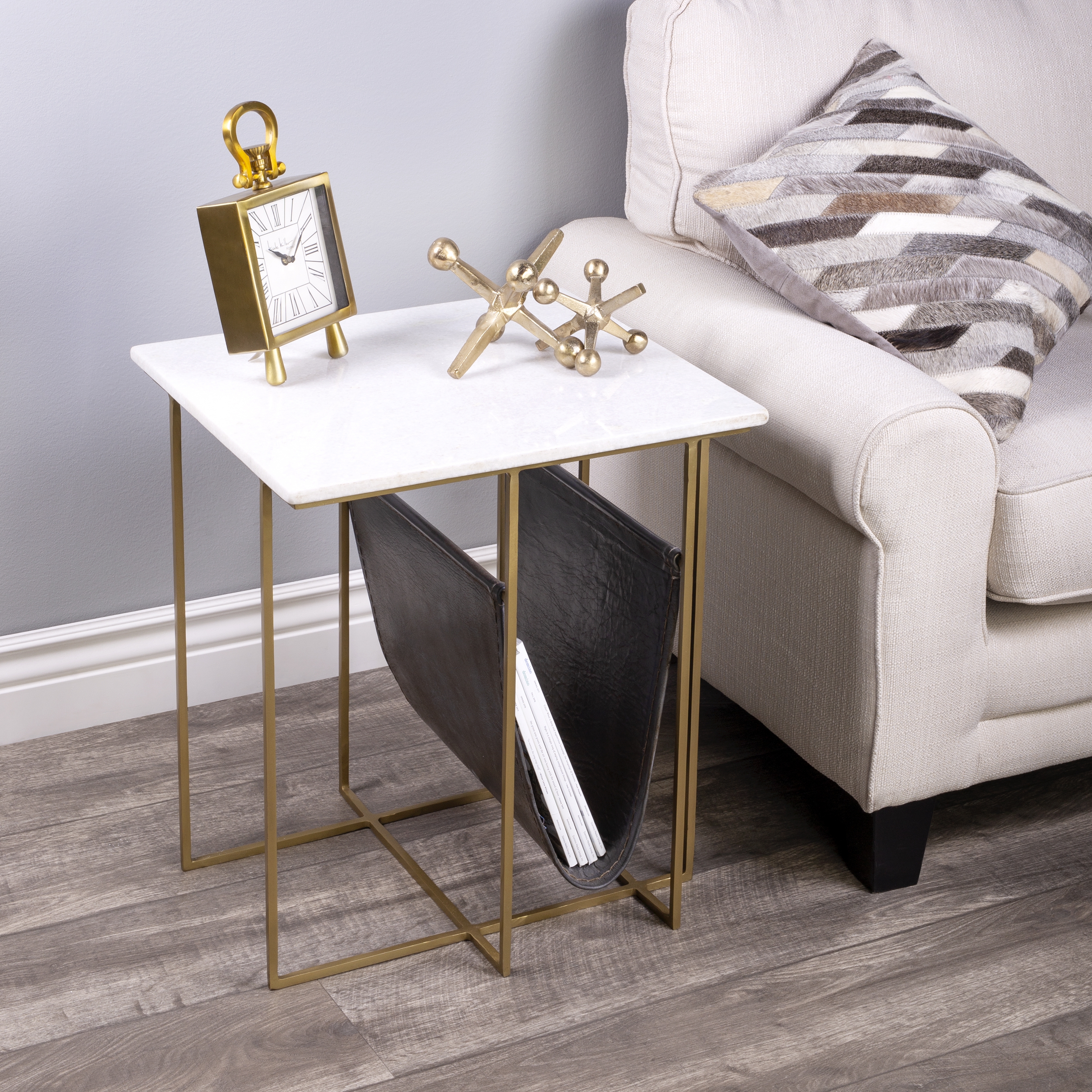 Stephanik Marble & Metal Magazine Side Table - Image 1