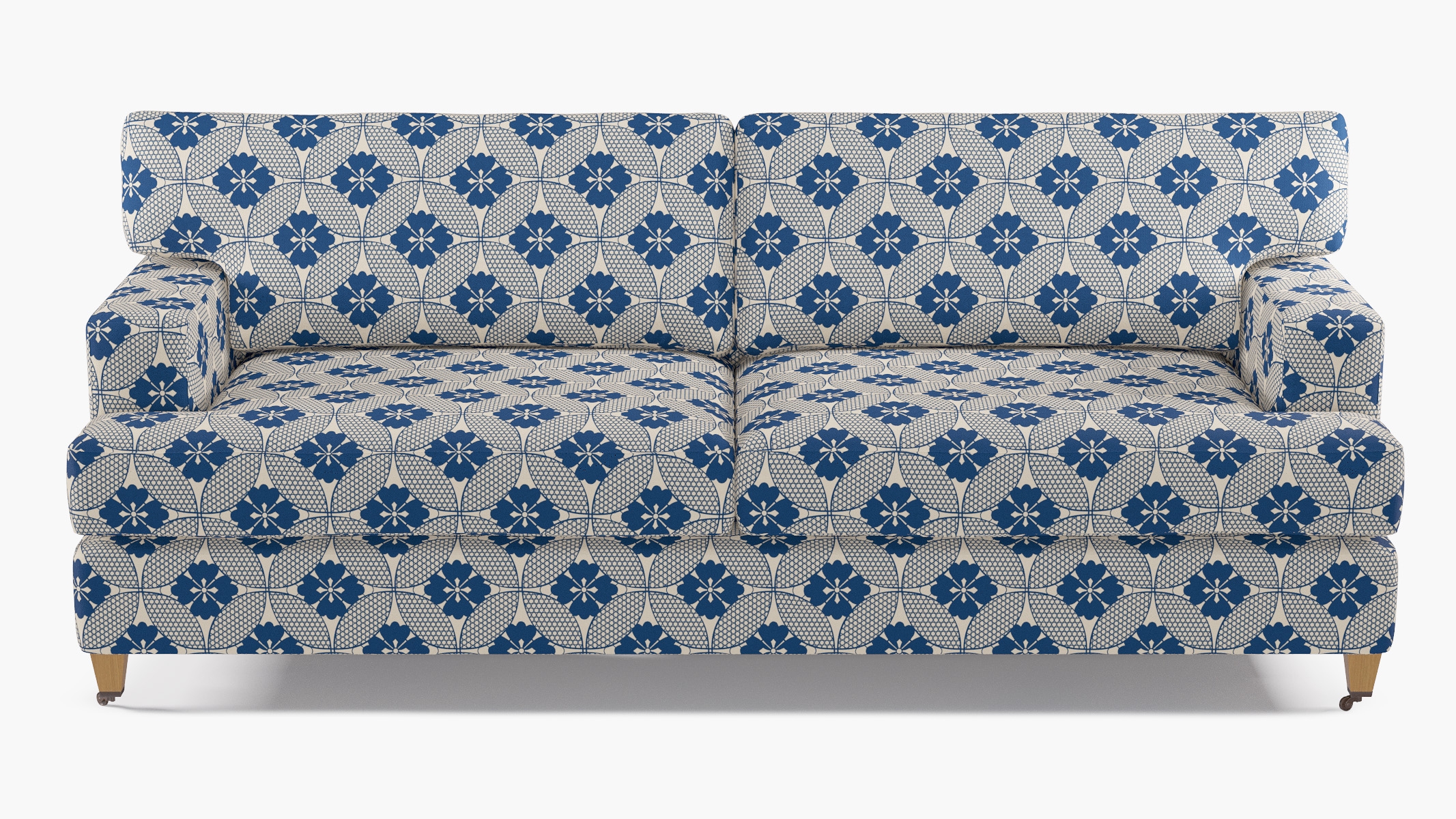 Classic Sofa, Bright Navy Solaire, Natural with Antique Brass Caster - Image 0