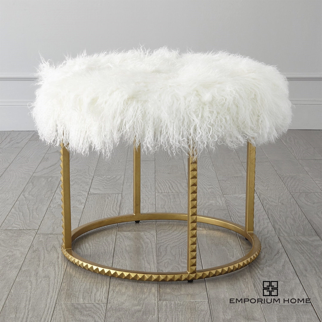 Signature III Stud Pouf-Gold Leaf-White Fur - Image 0