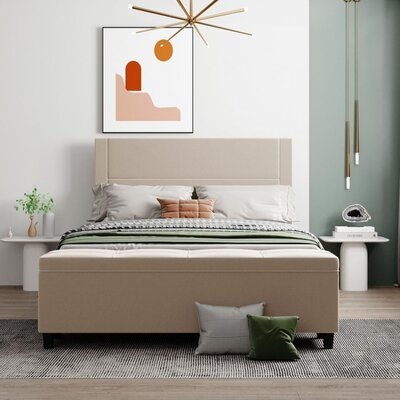 Queen Size Storage Bed Upholstered Platform Bed With A Cushioned Ottoman - Dark Gray - Image 0