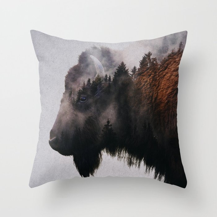 Buffalo Throw Pillow by Andreas Lie - Cover (24" x 24") With Pillow Insert - Indoor Pillow - Image 0