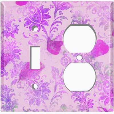 Metal Light Switch Plate Outlet Cover (Peach Damask Orange Flower  - Single Toggle Single Duplex) - Image 0
