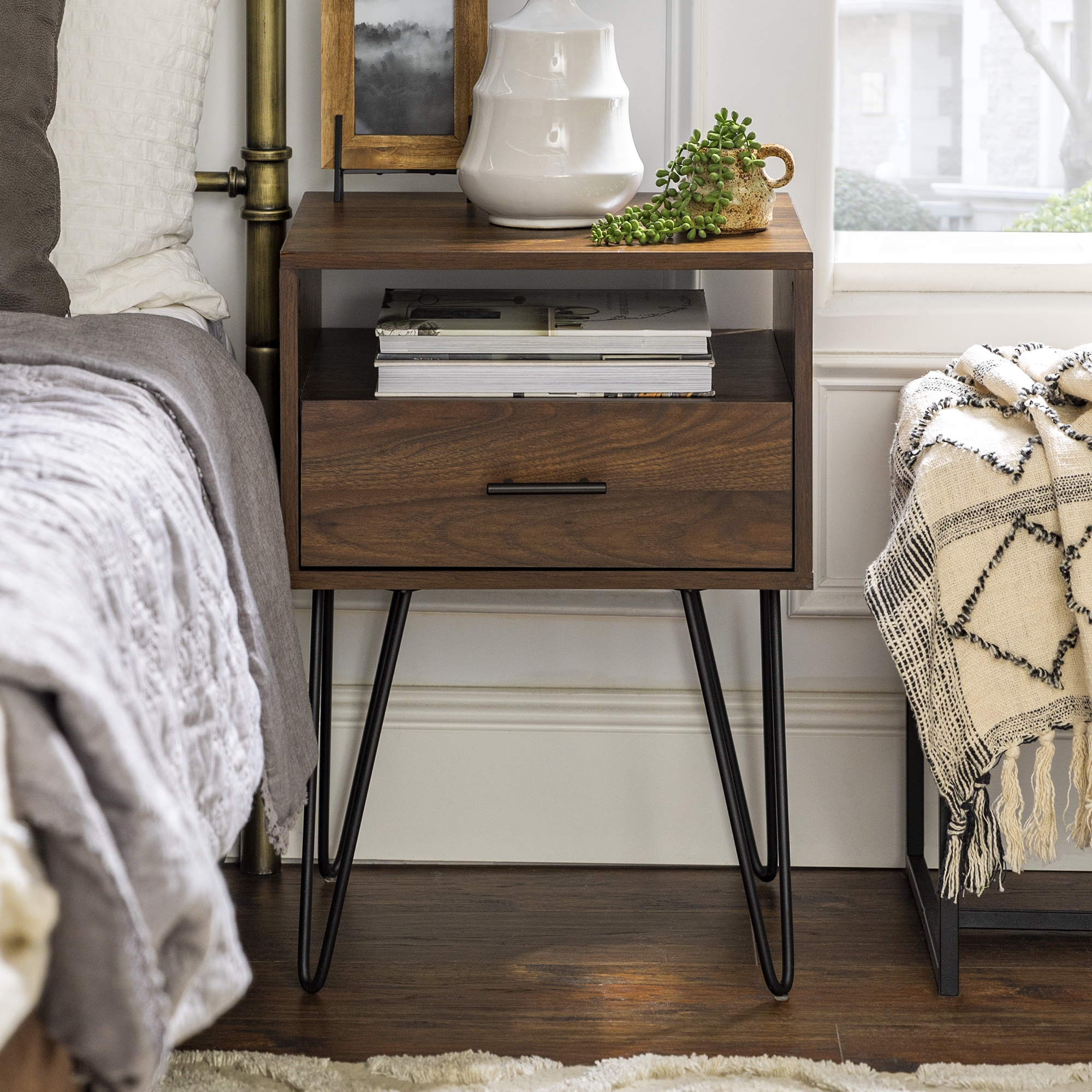 Croft Hairpin Leg 1 Drawer Side Table Set - Dark Walnut - Image 5
