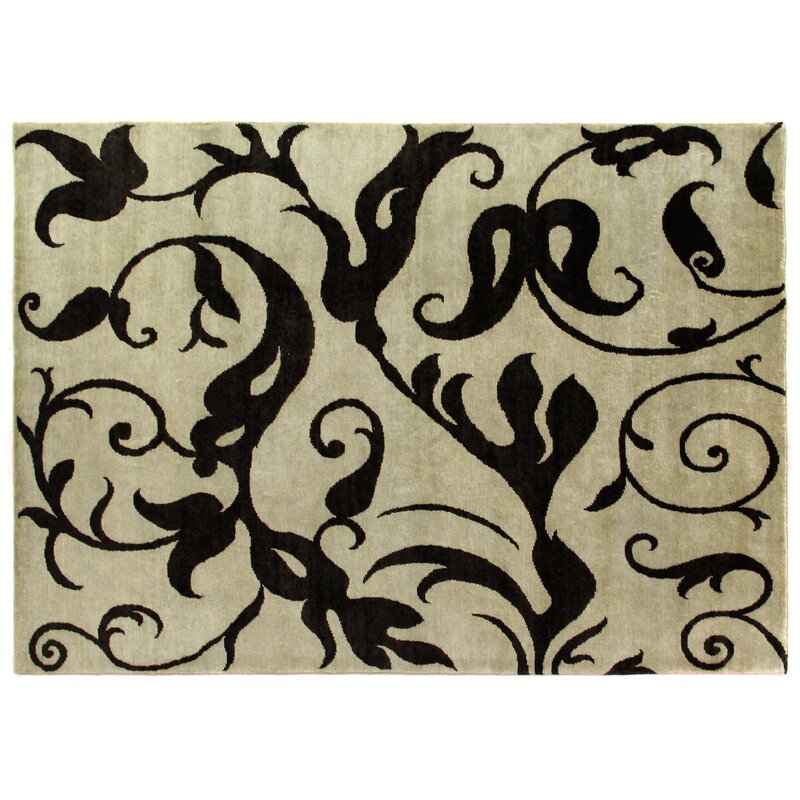 EXQUISITE RUGS Metropolitan Floral Hand-Knotted Wool Taupe/Black Area Rug - Image 0