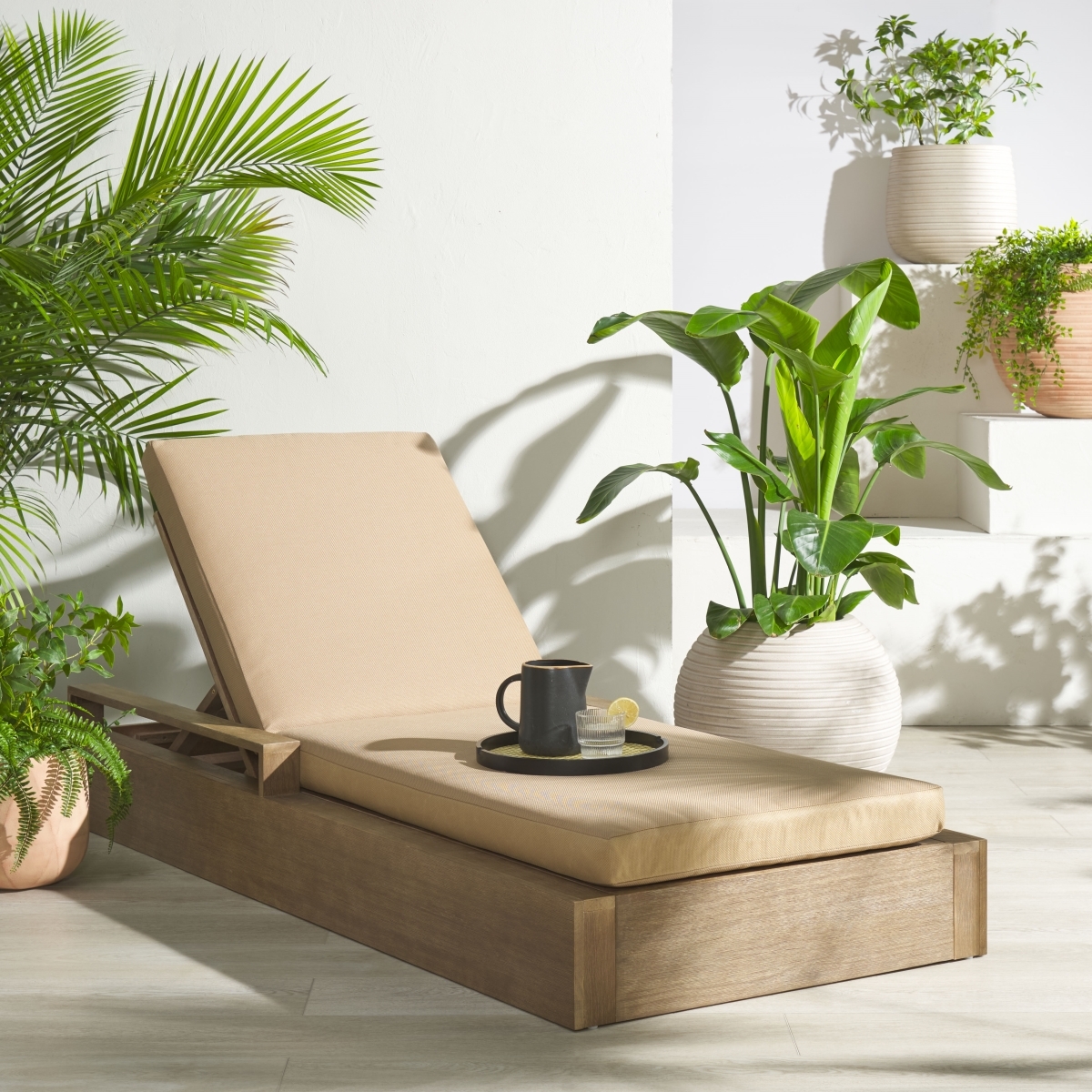 Lanai Wood Chaise Lounge Chair - Natural/Brown - Image 1