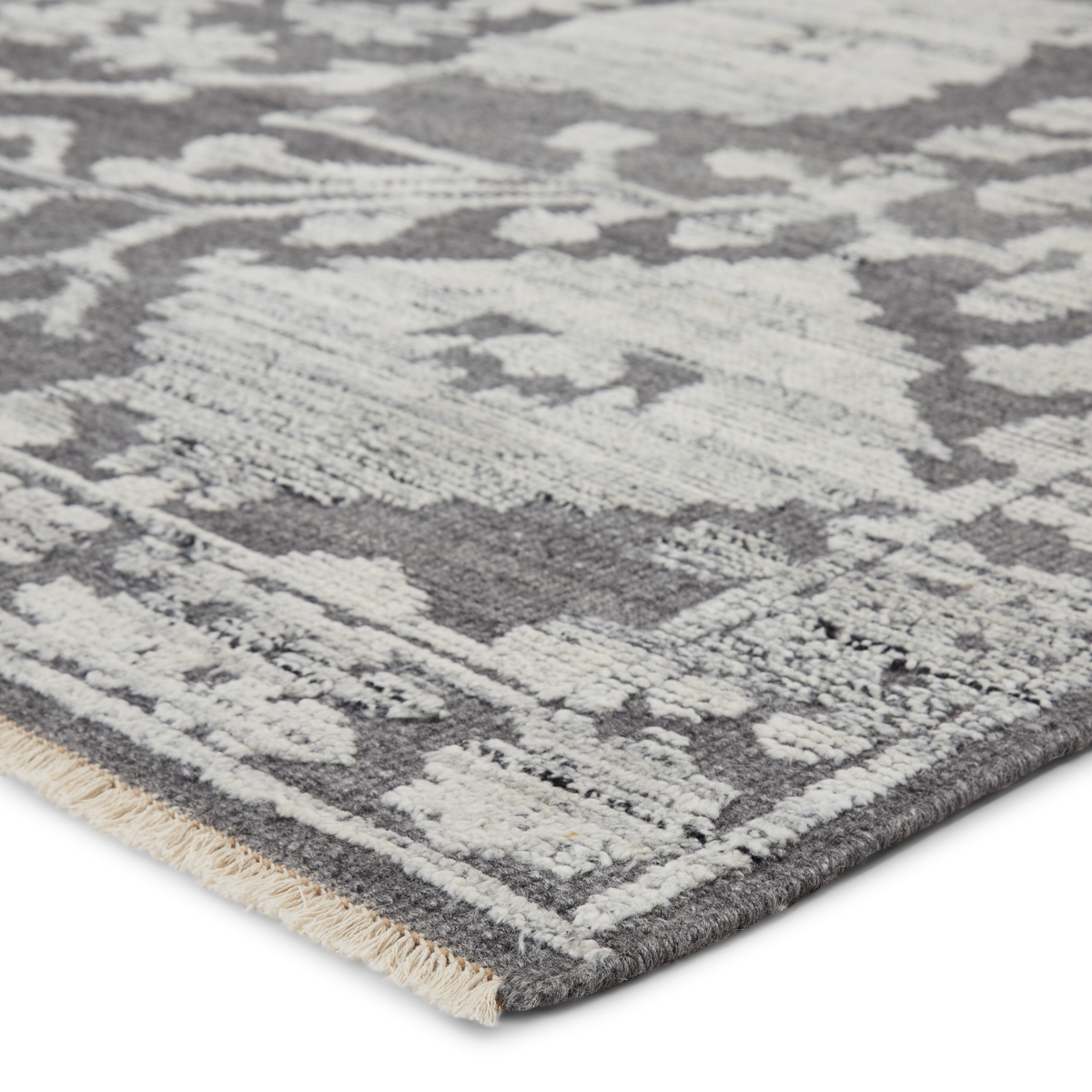 Riona Hand-Knotted Floral Gray/ White Area Rug (6'X9') - Image 1