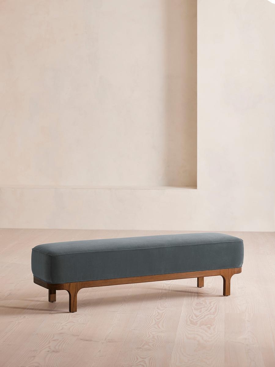 Belsa Bench, Velvet, Grey Blue, US - Image 0