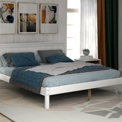Platform Bed Frame With Headboard, Wood Slat Support, No Box Spring Needed, Full, White - Image 0