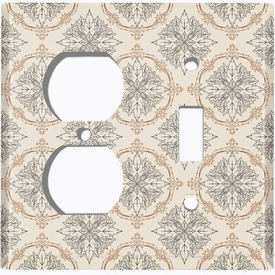 Metal Light Switch Plate Outlet Cover (Damask Ornament Tan - (L) Single Duplex / (R) Single Toggle) - Image 0