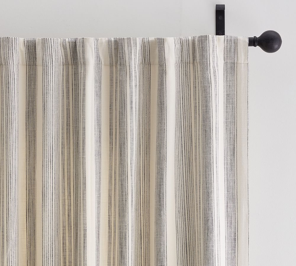 Hawthorn Striped Cotton Curtain, 50" x 96", Charcoal - Image 1